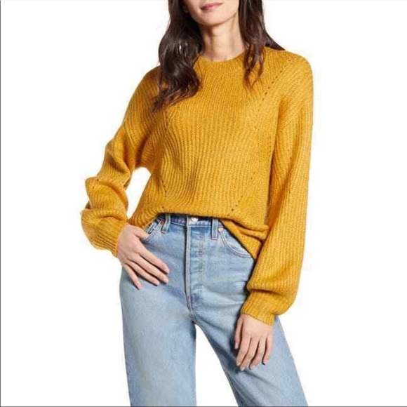 bp Sweaters - SOLD BP Golden Mustard Yellow Oversized Balloon Sleeve Cable Knit Sweater XS